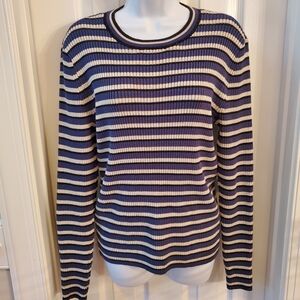 Nine West Classic Nautical Striped Navy and Cream Women's Sweater Sz. L
